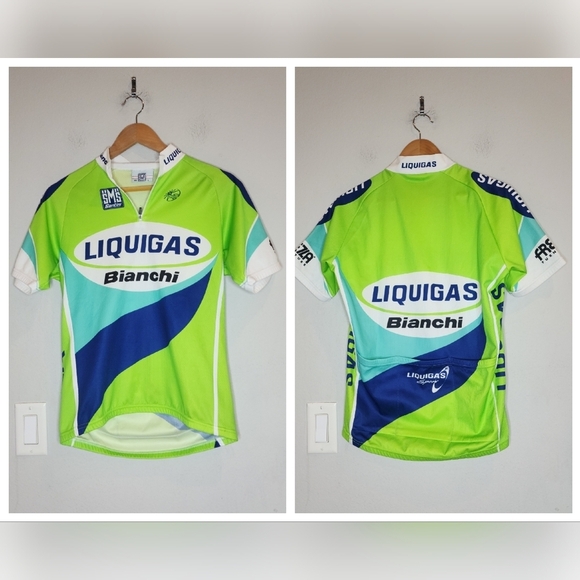 SMS Santini Bianchi Liquigas 1/4 zip cycling jersey. Blue green. Size large - Picture 1 of 16